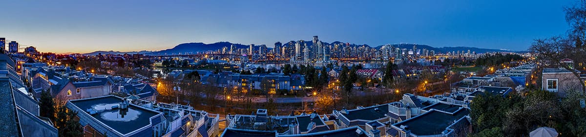 Vancouver at night. Downtown Vancouver. Stanley Park.